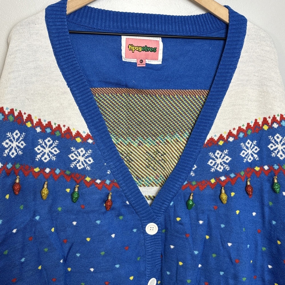 Tipsy Elves Women's 3XL Blue Christmas Lights Christmas Cardigan Sweater‎ NEW
